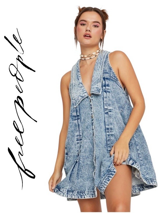 Free People Dresses & Skirts - Free People Katie Denim Acid Wash Halter Mini Dress in Light Blue Size Medium